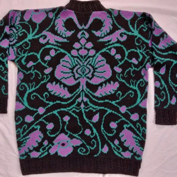 Vintage Carriage Court Sweater Black Purple Blue Scroll Retro Women's Large - Picture 12 of 12